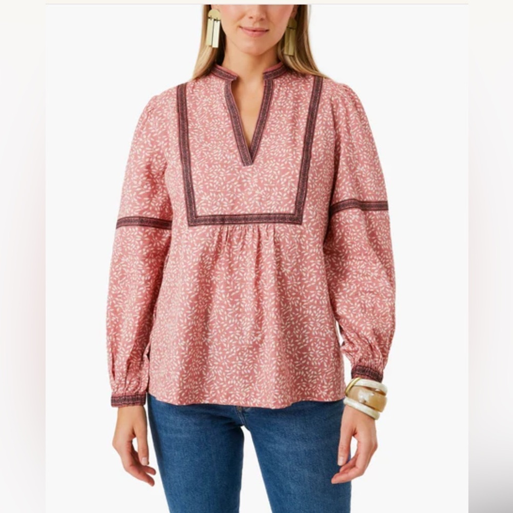 Faherty Aurora Leaf Print Blouse Size Large